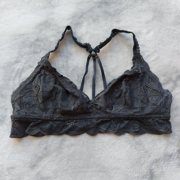 aerie Other - Aerie Gray Lace Triangle Bralette with Racer Back | Size Large